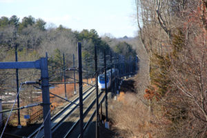 Proposed Bypass will cross above where train is in photo