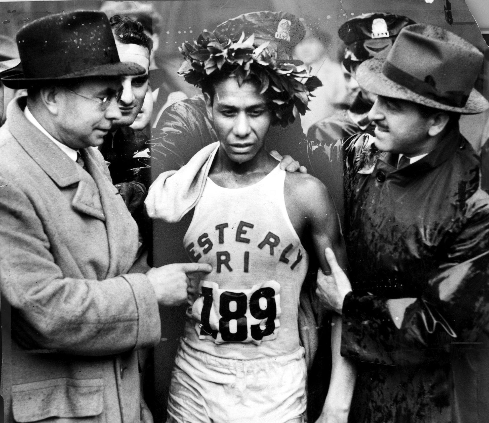 Photo of Tarzan Brown after winning the Boston Marathon