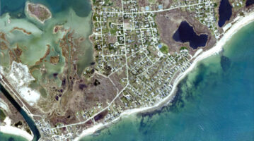 Aerial view of West Beach Road, the ocean and salt ponds