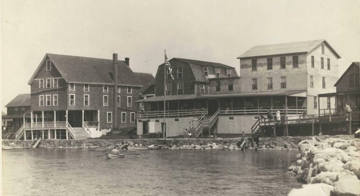 Image from the QHS collection showing Worcester House and The Breakers, two hotels along the Old Breachway, sometime before the 1938 Hurricane. 