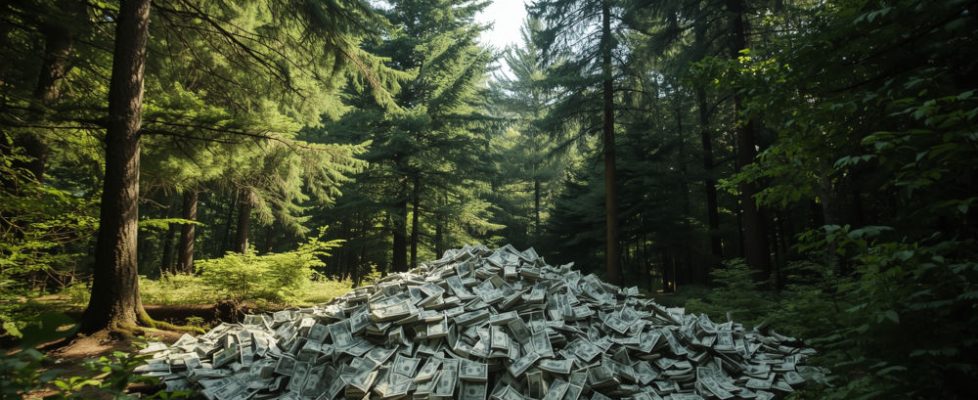 Image of a pile of money in the forest