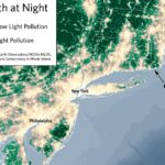 Image of the earth at night showing light pollution on the East Coast