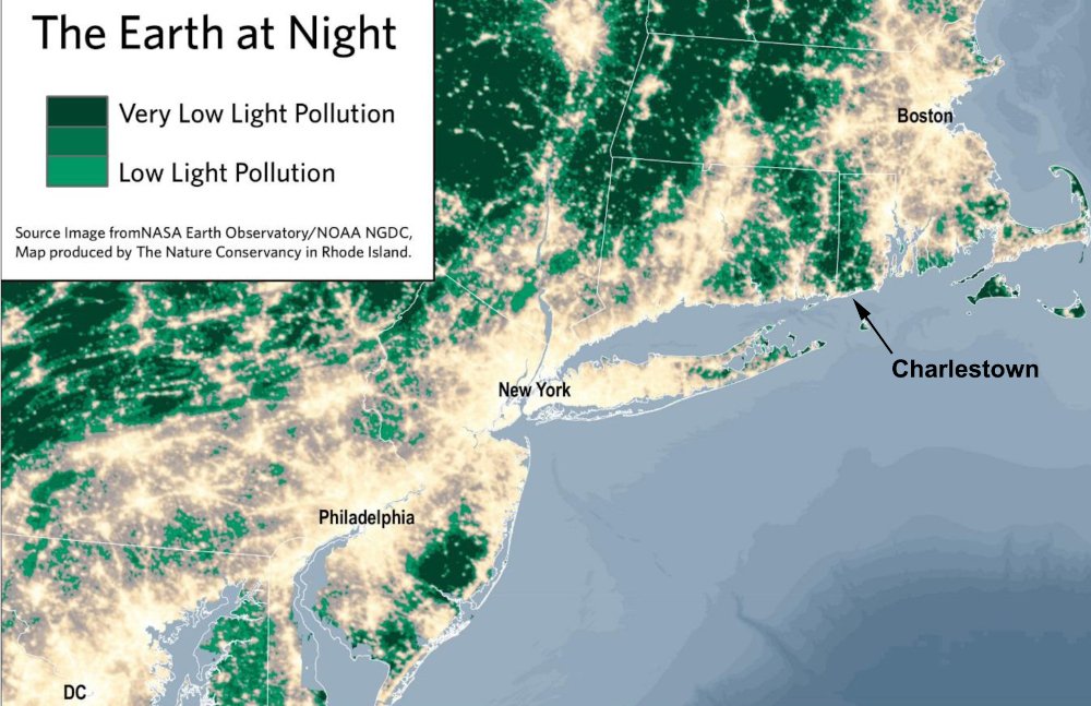 Image of the earth at night showing light pollution on the East Coast